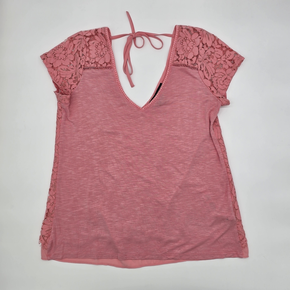 White House Black Market Pink Lace Sleeve Blouse
